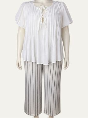 Haptics Lilianna White Pintuck Puff Sleeve Bow Tie Blouse Medium NWT Boho